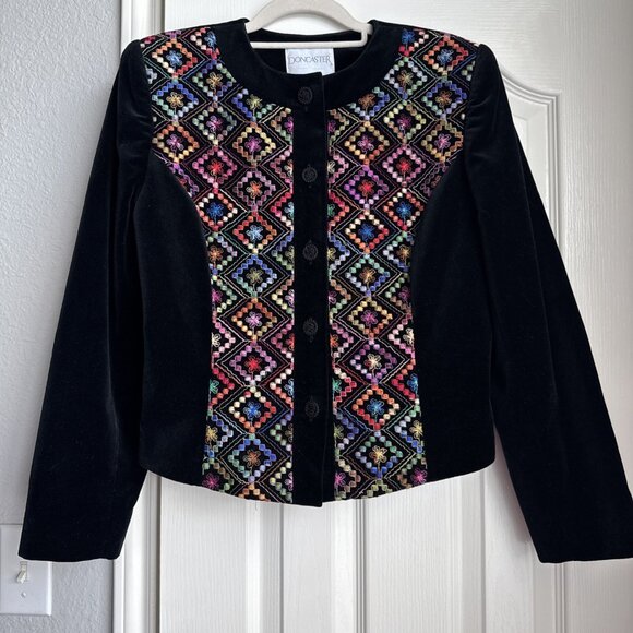 Doncaster Jackets & Blazers - DONCASTER Vintage Black Multicolor Geometric Floral Velvet Jacket Shoulder Pad
